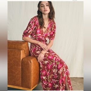 NWOT Faherty sorrento rust Majorca Floral Maxi Dress with puff sleeves button up